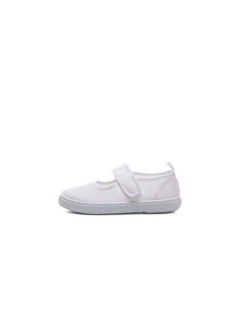Je-Gou Boy's Girl's White Canvas Mary Jane Flats Fashion Sneakers(Toddler/Little Kid)