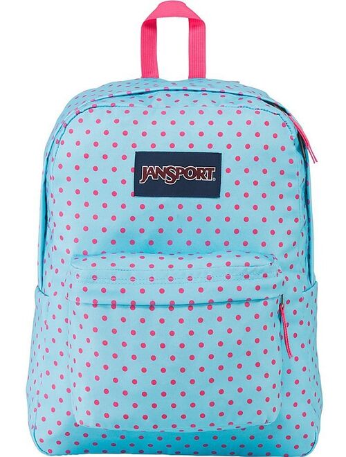 JanSport SUPERBREAK School Backpack Blue Topaz / Lipstick Kiss Dot-O-Rama JS00T5013B4