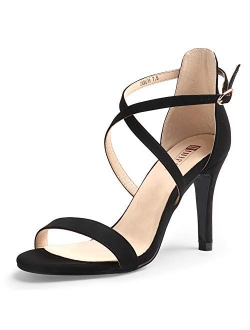 Women's Silvia Cross Strappy Open Toe Dressy Sandals Ankle Strap High Heel Bridal Bridesmaid Evening Party Prom Heeled Shoes