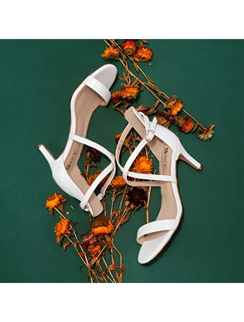 IDIFU Women's Silvia Cross Strappy Open Toe Dressy Sandals Ankle Strap High Heel Bridal Bridesmaid Evening Party Prom Heeled Shoes