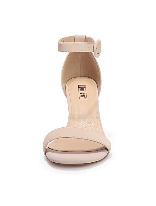 IDIFU Women's IN3 Amy Block Heels Sandals Comfy Ankle Strap Open Toe Chunky Wedding Dress Shoes with Round Buckle
