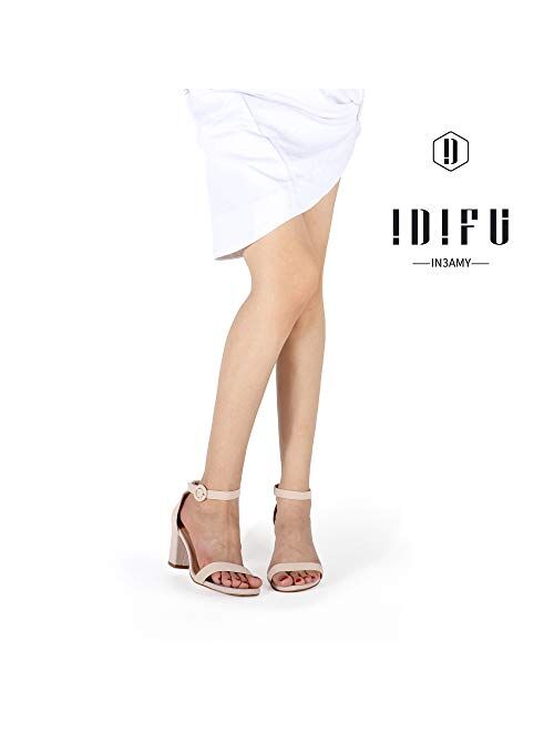 IDIFU Women's IN3 Amy Block Heels Sandals Comfy Ankle Strap Open Toe Chunky Wedding Dress Shoes with Round Buckle
