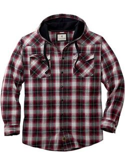 Men's Backwoods Hooded Flannel Shirt, Deep Red Plaid, Large Tall