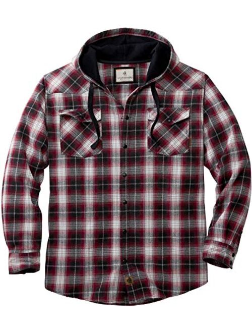 Legendary Whitetails Men's Backwoods Hooded Flannel Shirt, Deep Red Plaid, Large Tall