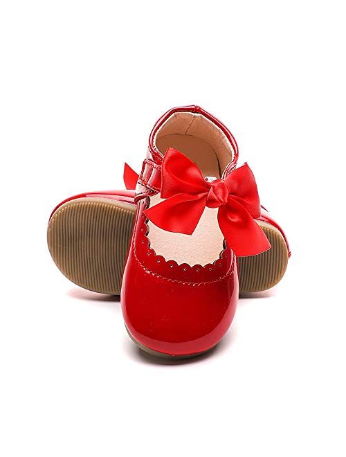 E-FAK Baby Girls Mary Jane Flats with Bowknot Non-Slip Toddler First Birthday Outfit Girl First Walkers Princess Wedding Dress Shoes