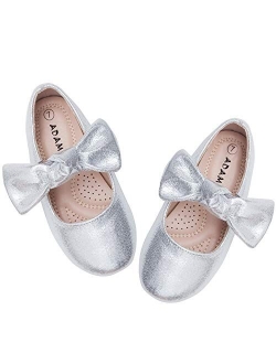 ADAMUMU Ballerina Ribbon Tie Girls Dress Shoes Glitter Flats Cute Bow Mary Jane Shoes,Flower Girls for Wedding Birthday Party or School Daily Dress Up, and 12 Sizes