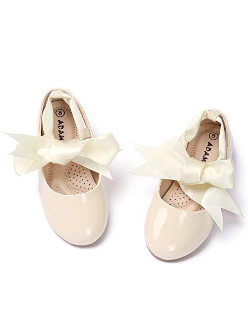 ADAMUMU Ballerina Ribbon Tie Girls Dress Shoes Glitter Flats Cute Bow Mary Jane Shoes,Flower Girls for Wedding Birthday Party or School Daily Dress Up, and 12 Sizes