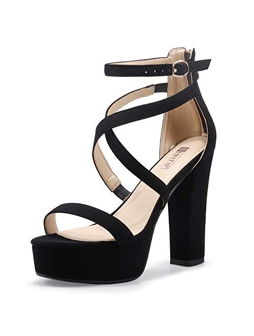 IDIFU Women's Platform Chunky High Heels Dress Sandals Open Toe Ankle Strap Strappy Wedding Bridal Party Dance Shoes for Women Bride