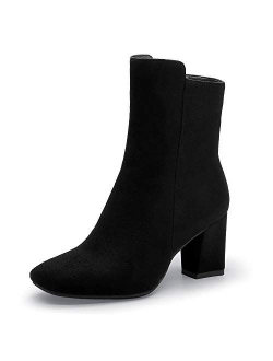 Women's Ada Fashion Square Toe Short Gogo Ankle Boots Low Block Heel Side Zipper Booties - Half Size Larger