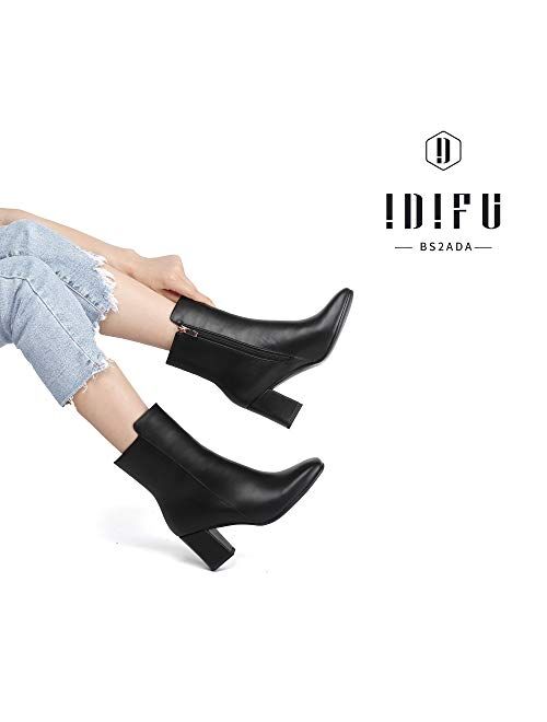 IDIFU Women's Ada Fashion Square Toe Short Gogo Ankle Boots Low Block Heel Side Zipper Booties - Half Size Larger