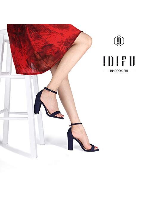 IDIFU Women's IN4 Cookie-HI Chunky Block High Heel Open Toe Ankle Strap Dress Party Wedding Pump Sandals