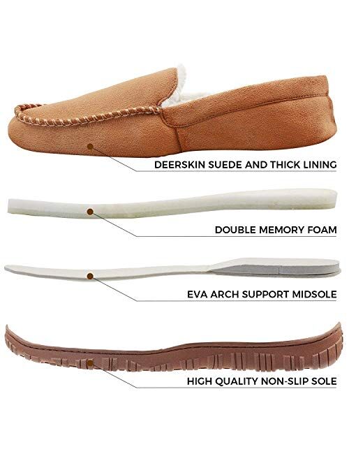 LULEX Mens Slippers Moccasin for Men Plush Micro Suede Slippers Non-Skid Indoor/Outdoor House Shoes with Arch Support