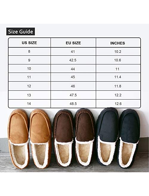 LULEX Mens Slippers Moccasin for Men Plush Micro Suede Slippers Non-Skid Indoor/Outdoor House Shoes with Arch Support