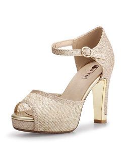 Women's IN4 Mary Platform Chunky High Heels Sandals Peep Toe Dress Wedding Bridal Shoes for Women Bride Bridesmaid