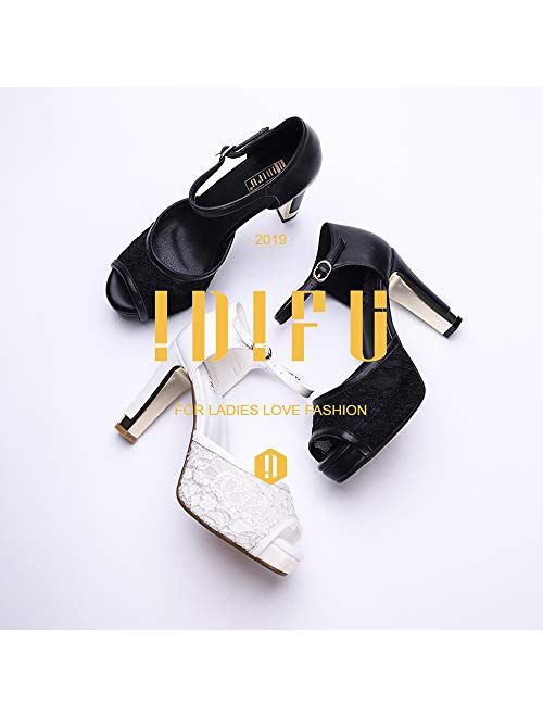 IDIFU Women's IN4 Mary Platform Chunky High Heels Sandals Peep Toe Dress Wedding Bridal Shoes for Women Bride Bridesmaid
