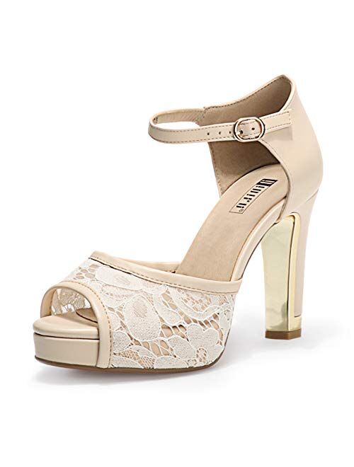 IDIFU Women's IN4 Mary Platform Chunky High Heels Sandals Peep Toe Dress Wedding Bridal Shoes for Women Bride Bridesmaid