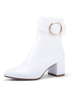 Women's Lori Pointed Toe Chunky High Heel Ankle Booties Metal Ring Zipper Short Boots