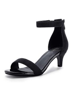 Women's Low Kitten Heels Sandals Ankle Strap Open Toe Wedding Pump Shoes with Zipper