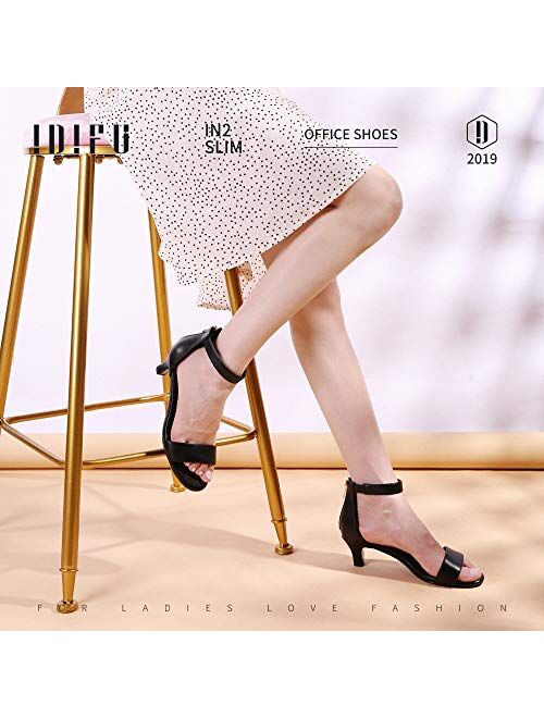 IDIFU Women's Low Kitten Heels Sandals Ankle Strap Open Toe Wedding Pump Shoes with Zipper