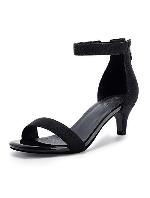 IDIFU Women's Low Kitten Heels Sandals Ankle Strap Open Toe Wedding Pump Shoes with Zipper