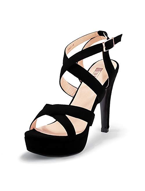 IDIFU Women's High Heel Cross Strap Buckled Heeled Sandal Strappy Platform Stiletto Party Wedding Dress Shoes