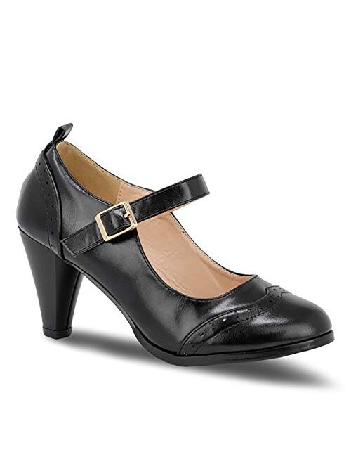 Chase & Chloe Dora-2 Women's Round Toe Two Tone Mary Jane Pumps