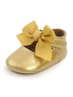XYLUIGI Baby Girls Mary Jane Flats Bowknot Anti-Slip Rubber Sole Toddler First Walkers Princess Dress Shoes