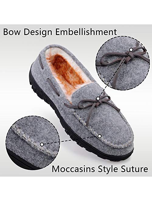 MIXIN Moccasins Slippers for Men Cozy Memory Foam House Slippers with Indoor Outdoor Anti-Skid Rubber Sole