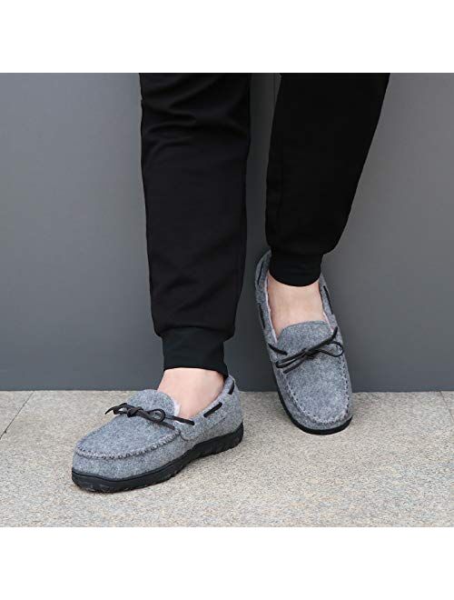 MIXIN Moccasins Slippers for Men Cozy Memory Foam House Slippers with Indoor Outdoor Anti-Skid Rubber Sole