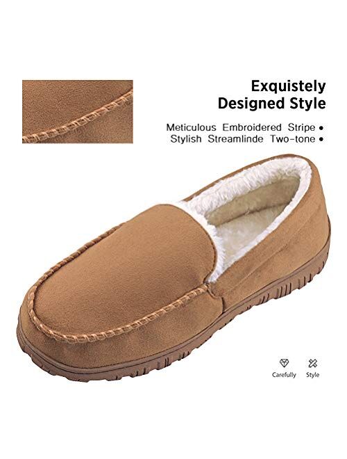 VLLY Slippers for Men Indoor Outdoor Slip On Moccasin Slippers with Anti-Slip Memory Foam