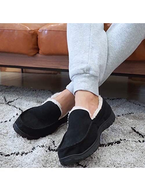 VLLY Slippers for Men Indoor Outdoor Slip On Moccasin Slippers with Anti-Slip Memory Foam