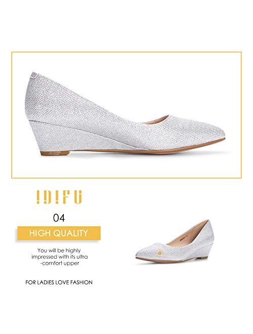 IDIFU Women's Dress 2 Inch Low Heels Wedge Pumps Closed Pointy Toe Slip On Shoes for Wedding Work Office Cocktail