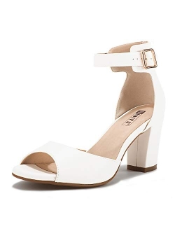 Women's Candie-MI Peep Toe Low Block Heels Sandals Ankle Strap Comfy Chunky Wedding Dress Shoes