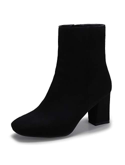 Women's Aliza Fashion Square Toe Short Boots Side Zipper Low Block Heel Ankle Booties