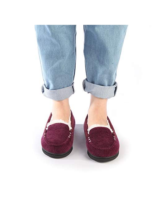 RockDove Women's Chenille Faux Fur Lined Moc Slipper
