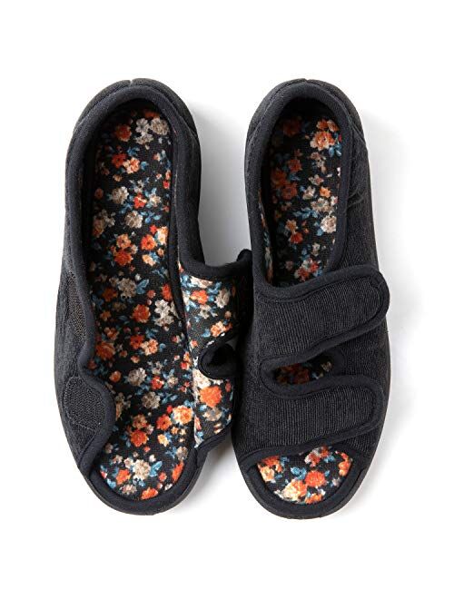 RockDove Women's Floral Lined Adjustable Slipper with Memory Foam