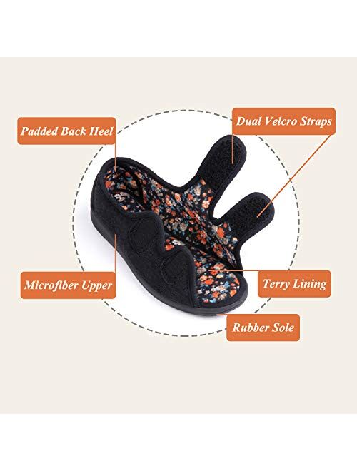 RockDove Women's Floral Lined Adjustable Slipper with Memory Foam