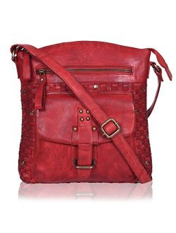 Sling Bags for Women Genuine-Leather - Vintage Multi Pocket Crossbody Purse