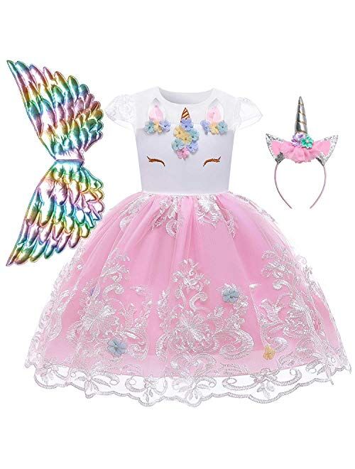 Jxstar Girls Unicorn Costume Flower Pageant Princess Dresses & 2PCS Accessories