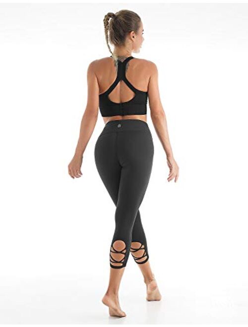 Blooming Jelly Womens High Waisted Capri Leggings Cutout Cross Compression Activewear Tights Workout Cropped Yoga Pants