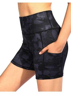 G4Free Women's High Waist Yoga Shorts with Pockets 4" Workout Biker Shorts Non See Through Gym Short Legging Running Pants