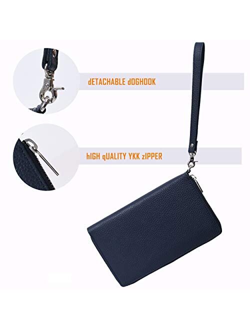 Estalon Women's Leather Wallet-RFID Blocking Zip Around Wristlet With Mobile Holder