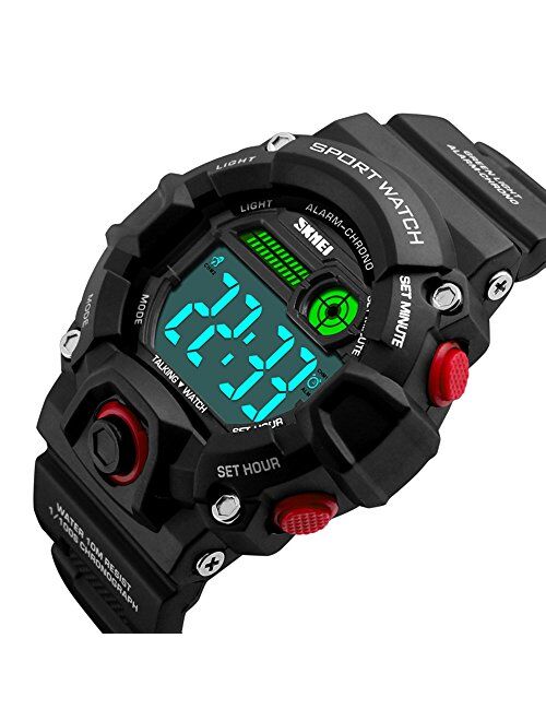Men Sport Watch Talking Music Alarm Snooze LED Digital Watches Outdoor Military Shockproof Luminous Watch