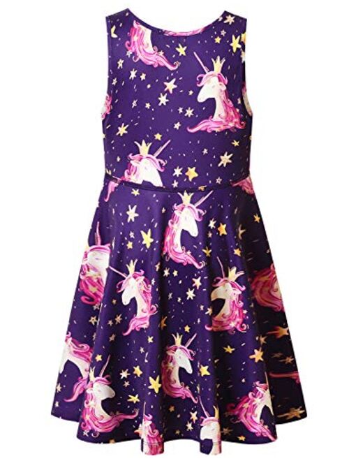 Jxstar Girls Unicorn Dresses Rainbow Kid Sleeveless Party Floral Print 3-13Years
