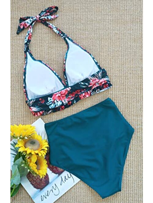 Sporlike Women High Waisted Swimsuit Triangle Top Two Piece Bikini Tummy Control Bathing Suit