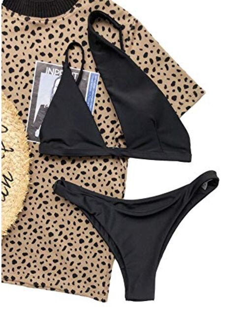 Lilosy Sexy Cutout One Shoulder High Cut Cheeky Thong Brazilian Bikini Swimsuit Set for Women Padded Bathing Suit 2 Piece