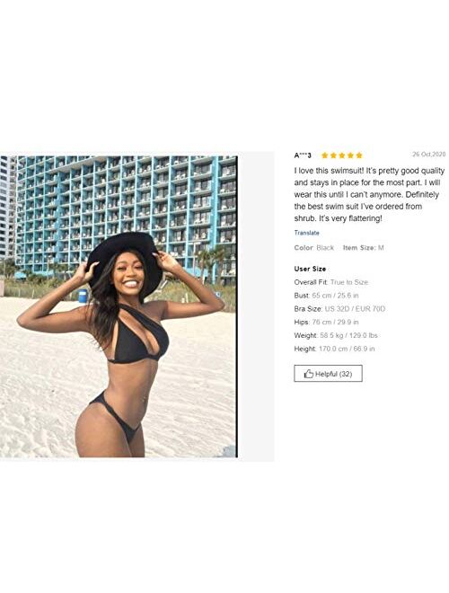 Lilosy Sexy Cutout One Shoulder High Cut Cheeky Thong Brazilian Bikini Swimsuit Set for Women Padded Bathing Suit 2 Piece