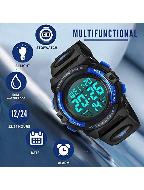 Kid's Watch,Boys Watch Digital Sport Outdoor Multifunction Chronograph LED 50M Waterproof Alarm Calendar Analog Watch for Children with Silicone Band