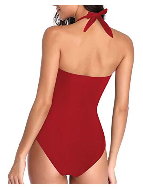 Tempt Me Women Vintage Tummy Control Swimsuit Halter Retro One Piece Bathing Suit
