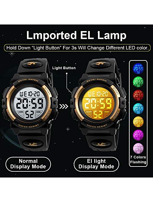 Kids Digital Sport Watch Boys Waterproof Casual Electronic Analog Quartz 7 Colorful Led Watches with Alarm Wrist Watches for Boy Girls Children Green